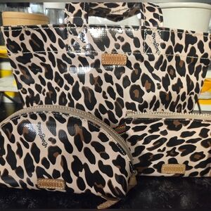 Consuela Leopard Print Tote and Pouches Set - Beige, Black & Brown